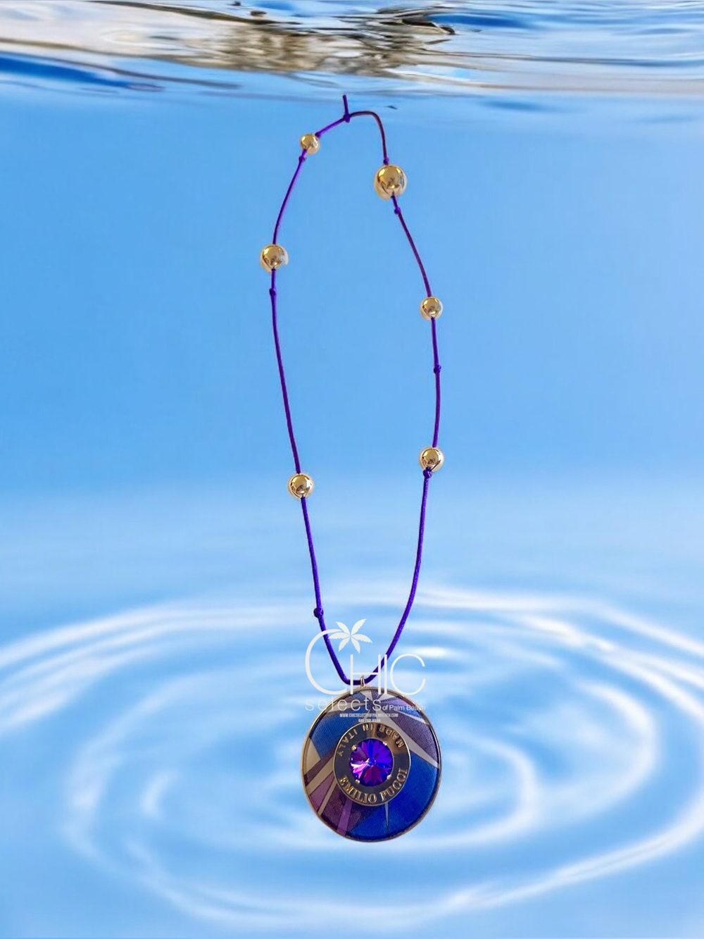 Emilio Pucci Purple Satin Cord Necklace Signature Logo